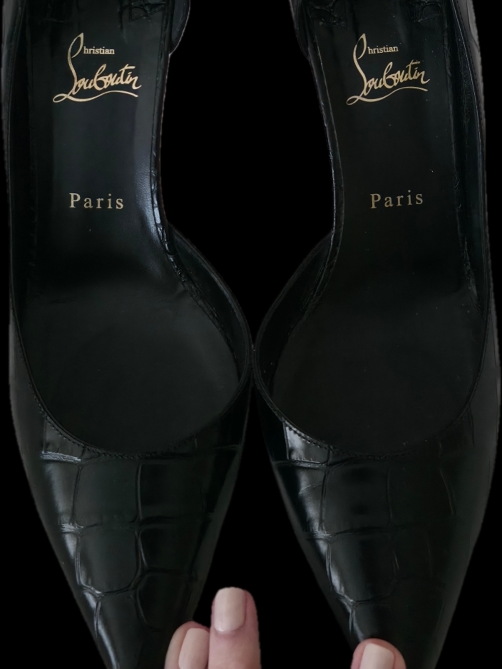 Christian Louboutin Black Crocodile-Embossed Pointed Toe Pumps